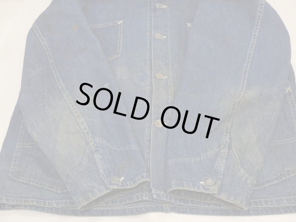 画像8: 〜 40's UNKNOWN 13 STAR BUTTON DENIM CHORE JACKET COVERALL (8)