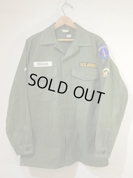 画像1: 60's '65 US ARMY OG-107 COTTON SATEEN UTILITY SHIRT 4th TYPE FULL PATCH (1)