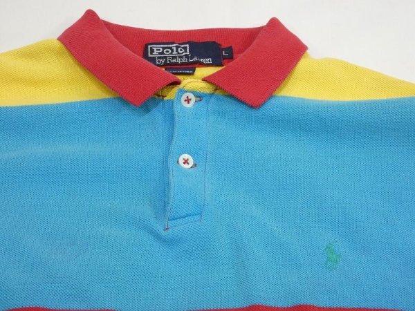 画像4: 80〜90's Polo Ralph Lauren WIDE BORDER POLO SHIRT MADE IN USA (4)