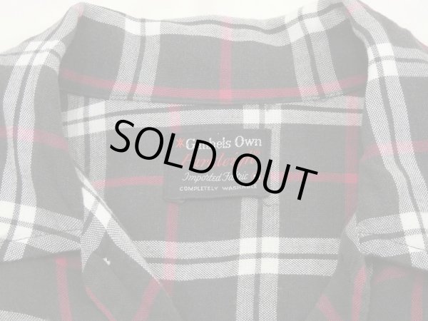 画像3: ~ 70s Gimbels Own BLACK×WHITE×RED PLAID RAYON BOX SHIRT (3)