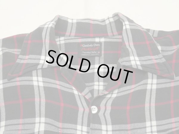 画像4: ~ 70s Gimbels Own BLACK×WHITE×RED PLAID RAYON BOX SHIRT (4)