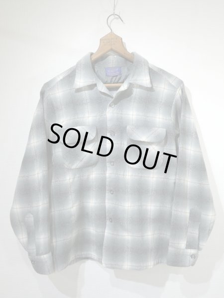 画像1: 50s Pendleton OMBRE SHADOW CHECK WOOL OPEN COLLAR SHIRT (1)