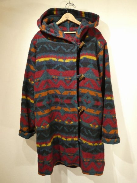 画像1: 80s Woolrich NATIVE BLANKET HOODED COAT with TOGGLE BUTTON (1)