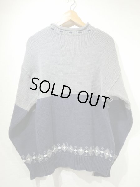 画像2: 80s 90s OLD GAP SNOW PATTERN BICOLOR BOTTLE NECK COTTON KNIT SWEATER (2)