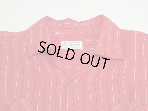 画像4: 50s Artvogue WOVEN NEP DOT STRIPE OPEN COLLAR RAYON SHIRT with HAND STITCH (4)