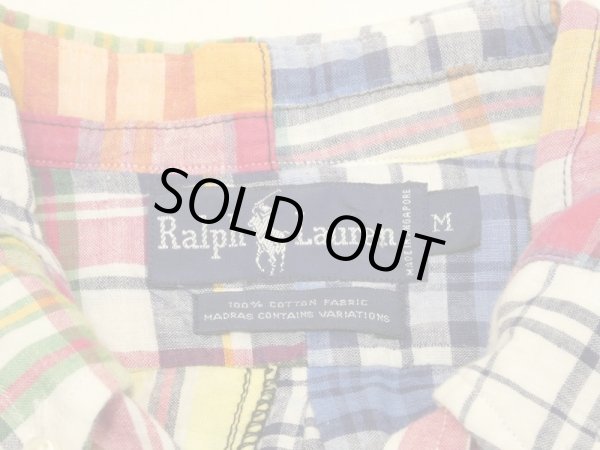 画像3: 90s Polo Ralph Lauren PATCH WORK MADRAS CHECK BD L/S SHIRT (3)