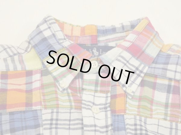 画像4: 90s Polo Ralph Lauren PATCH WORK MADRAS CHECK BD L/S SHIRT (4)