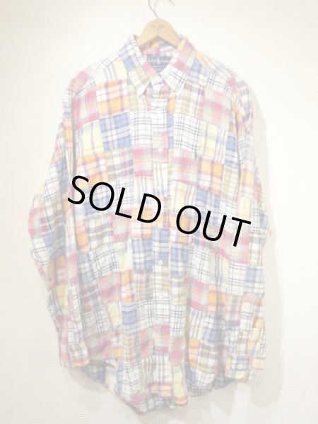 画像1: 90s Polo Ralph Lauren PATCH WORK MADRAS CHECK BD L/S SHIRT (1)