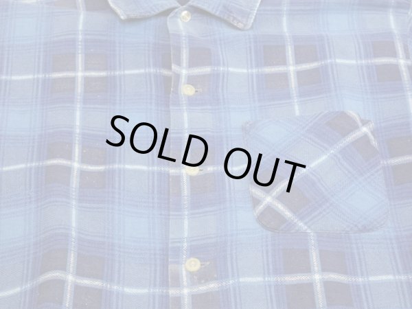 画像5: 60s CUSTOM TAILORED GRADATION PLAID CHECK OPEN COLLAR PRINT FLANNEL SHIRT  (5)