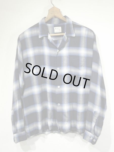 画像1: 60s SAXON OMBRE SHADOW PLAID CHECK RAYON OPEN COLLAR BOX SHIRT (1)