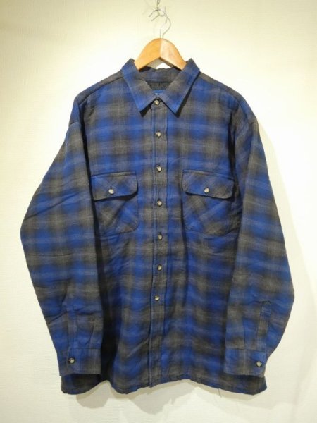 画像1: 80s 90s TWONCRAFT OMBRE SHADOW CHECK QUILTING FLANNEL  SHIRT  (1)