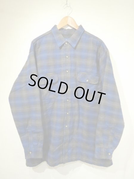 画像1: 80s 90s TWONCRAFT OMBRE SHADOW CHECK QUILTING FLANNEL  SHIRT  (1)