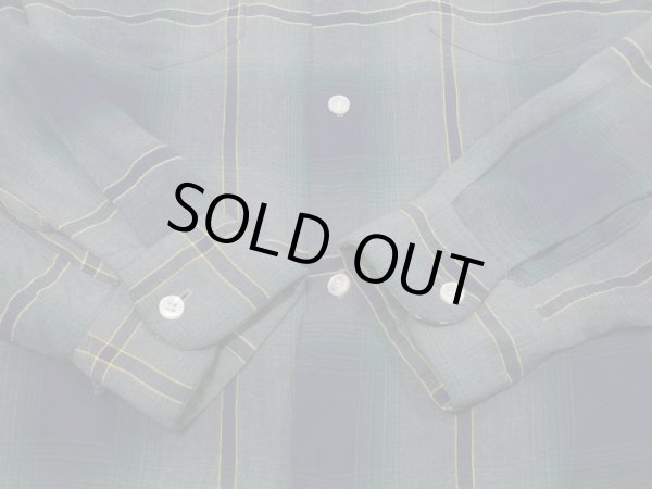 画像8: ~ 70s MONTGOMERY WARD OMBRE SHADOW PLAID CHECK RAYON BOX SHIRT (8)