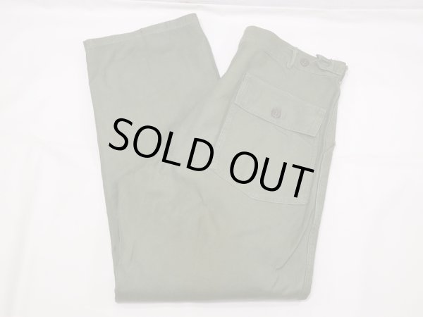 画像3: 50s US ARMY OG-107 COTTON SATEEN UTILITY BAKER PANTS LARGE 1~2 WASHED  (3)