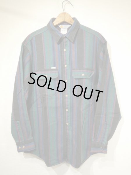 画像1: 80s Carhartt RANDOM BORDER STRIPE HEAVY FLANNEL SHIRT MADE IN USA (1)