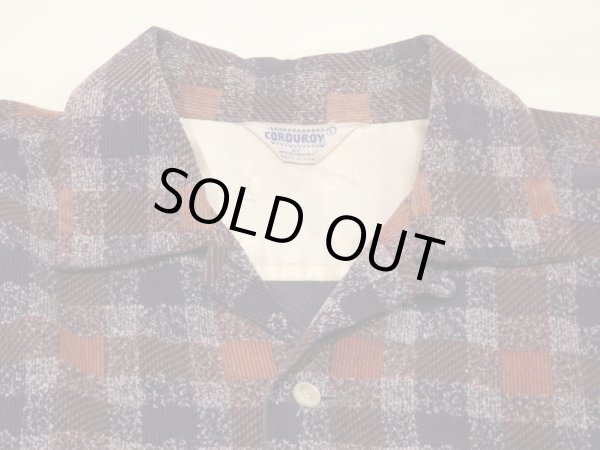 画像4: 50s WOODBURY PANEL (BLOCK) CHECK PRINT CORDUROY OPEN COLLAR SHIRT (4)