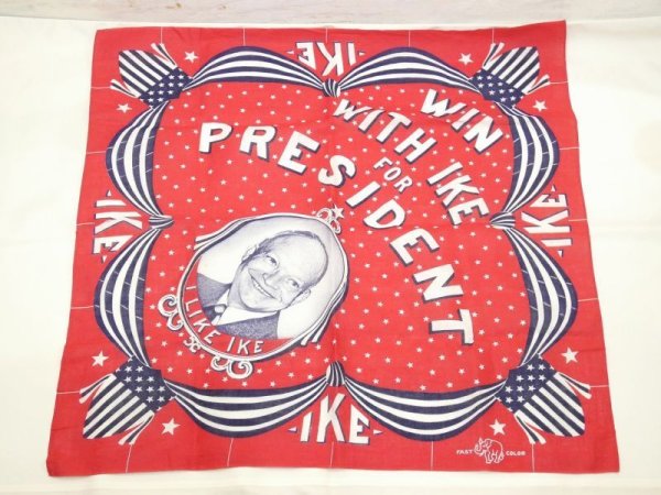 画像1: 50s EISENHOWER PRESIDENT I LIKE IKE BANDANA DEAD STOCK (1)