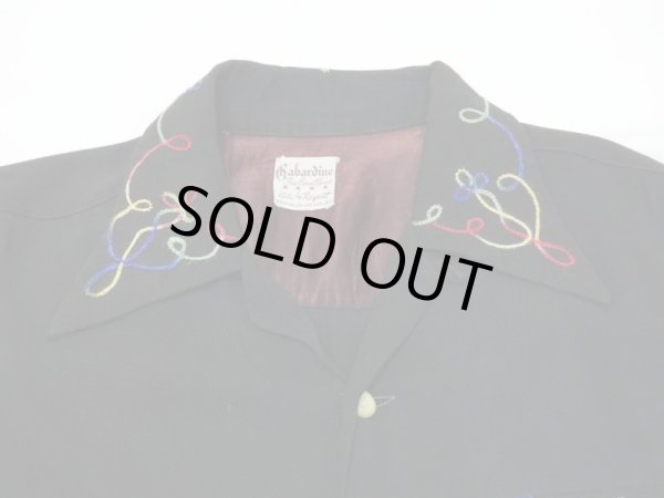 画像4: 50s Regent BLACK PLAIN SOLID LOOP COLLAR RAYON GABARDINE SHIRT with EMBROIDERED (4)