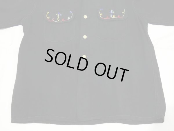 画像6: 50s Regent BLACK PLAIN SOLID LOOP COLLAR RAYON GABARDINE SHIRT with EMBROIDERED (6)