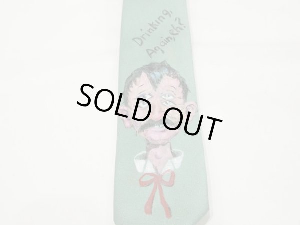 画像3: 50s UNKNOWN 4 EYES DRUNK MAN HAND PRINTED NECK TIE (3)
