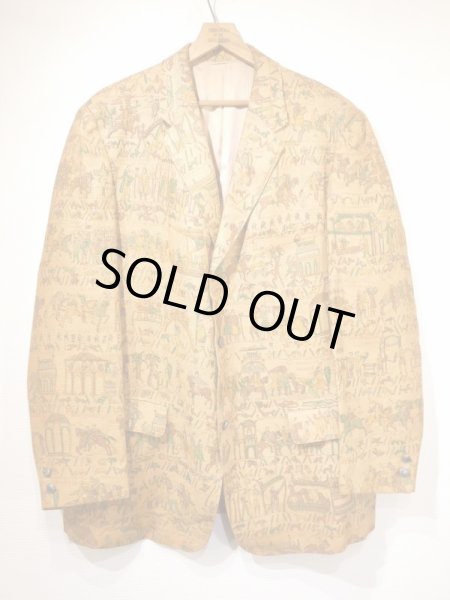 画像1: 60s Hannry's MEDIEVAL MURAL PATTERN HEMP TAILORED JACKET (1)