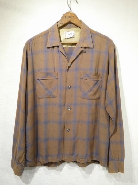 画像1: 50s 60s CAMPUS OMBRE SHADOW CHECK RAYON SHIRT with HAND STITCH (1)