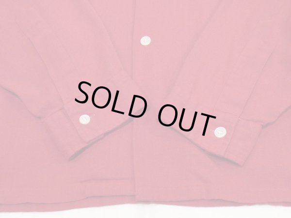 画像9: 60s Donegal MADDER RED SOLID BLANK COTTON RAYON OPEN COLLAR SHIRT  (9)