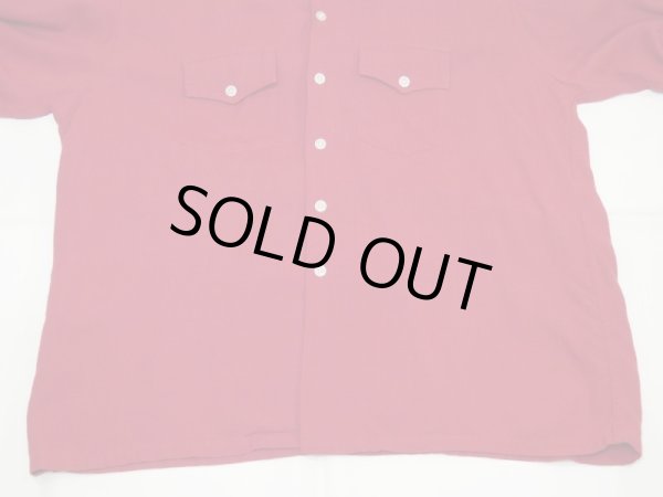 画像7: 60s Donegal MADDER RED SOLID BLANK COTTON RAYON OPEN COLLAR SHIRT  (7)