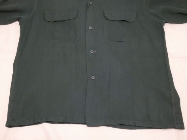 画像6: 40s 50s ARROW BLANK PLAIN GREEN RAYON GABARDINE SQUARE SHIRT with HAND STITCH (6)