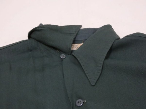 画像5: 40s 50s ARROW BLANK PLAIN GREEN RAYON GABARDINE SQUARE SHIRT with HAND STITCH (5)