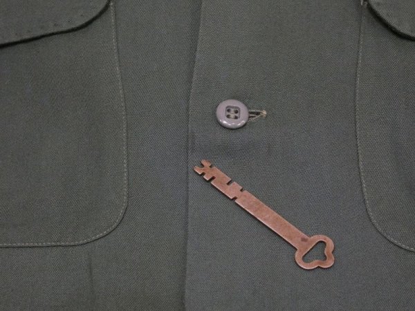 画像8: 40s 50s ARROW BLANK PLAIN GREEN RAYON GABARDINE SQUARE SHIRT with HAND STITCH (8)