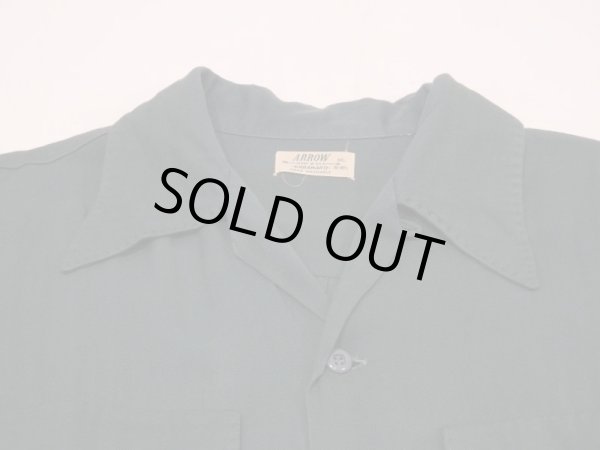 画像4: 40s 50s ARROW BLANK PLAIN GREEN RAYON GABARDINE SQUARE SHIRT with HAND STITCH (4)