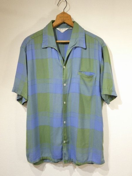画像1: 60s Penneys TOWNCRAFT ITALIAN COLLAR GADATION PLAID RAYON S/S SHIRT (1)
