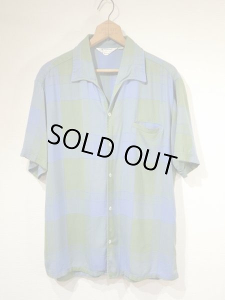 画像1: 60s Penneys TOWNCRAFT ITALIAN COLLAR GADATION PLAID RAYON S/S SHIRT (1)