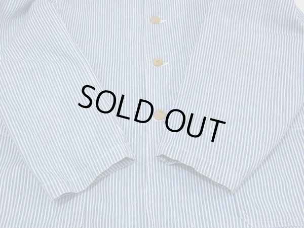 画像12: 40s BEST STAND COLLAR HICKORY STRIPE DENIM CHORE JACKET COVERALL with CHANGE BUTTON AND STENCIL (12)