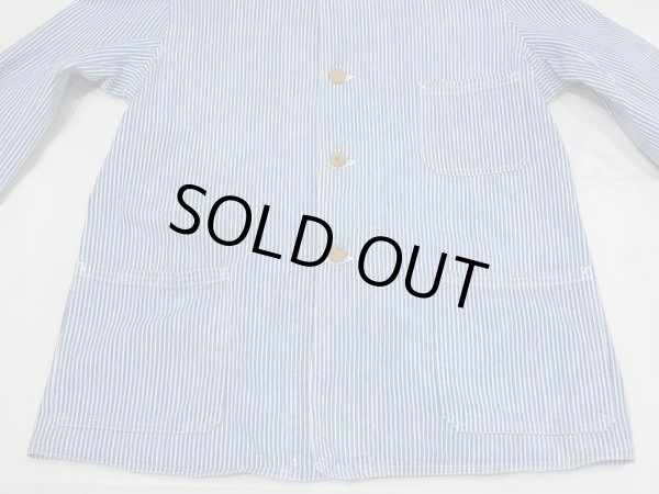 画像6: 40s BEST STAND COLLAR HICKORY STRIPE DENIM CHORE JACKET COVERALL with CHANGE BUTTON AND STENCIL (6)