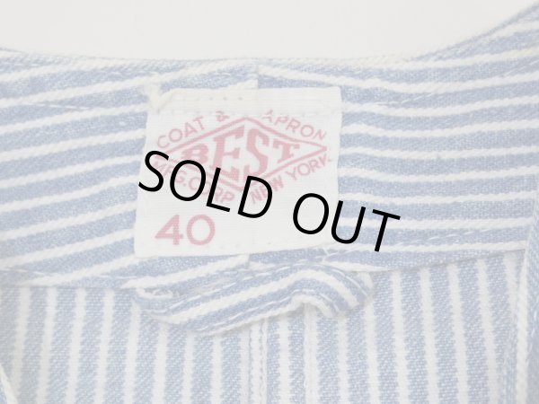 画像3: 40s BEST STAND COLLAR HICKORY STRIPE DENIM CHORE JACKET COVERALL with CHANGE BUTTON AND STENCIL (3)