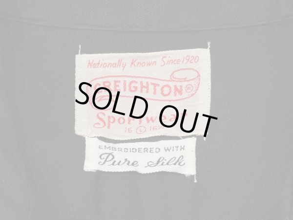 画像3: 50s CREIGHTON Sportswear BLACK PLAIN SOLID LOOP COLLAR RAYON SHIRT with EMBROIDED (3)