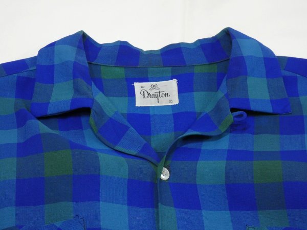 画像4: 50s Drayton BLOCK CHECK RAYON OPEN COLLAR BOX SHIRT (4)