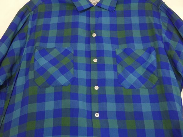 画像6: 50s Drayton BLOCK CHECK RAYON OPEN COLLAR BOX SHIRT (6)
