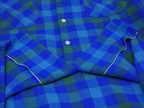 画像8: 50s Drayton BLOCK CHECK RAYON OPEN COLLAR BOX SHIRT (8)