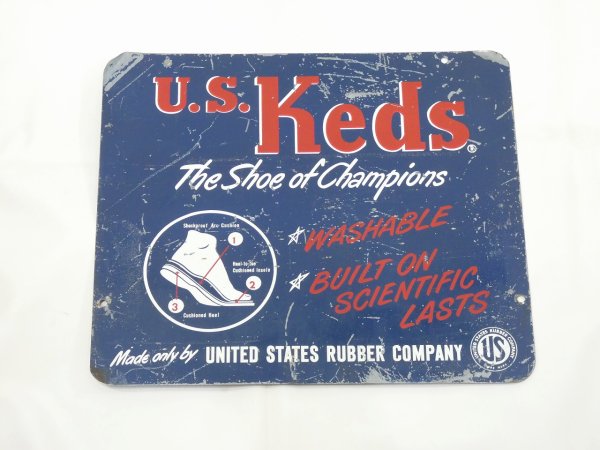 画像1: 40s 50s US Keds ADVERTISING BOTH SIDE METAL SIGN (1)