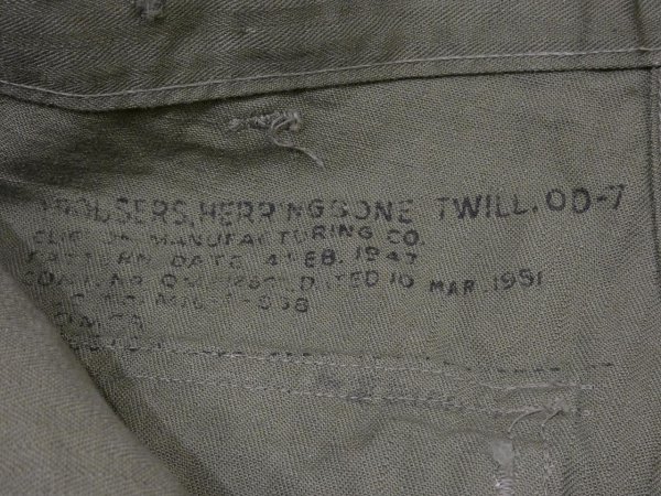 画像7: 50s US ARMY OD-7 M-47 HBT UTILITY TROUSERS BAKER PANTS ONE WASH (7)