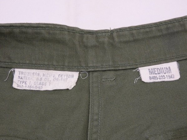 画像9: 60s '62 US ARMY OG-107 COTTON SATEEN UTILITY TROUSERS BAKER PANTS 1st LATE TYPE (9)