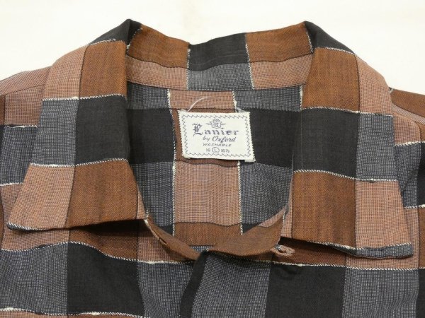 画像4: 50s Lanier by Oxford BLOCK CHECK AND WOVEN BORDER LOOP COLLAR BOX SHIRT (4)