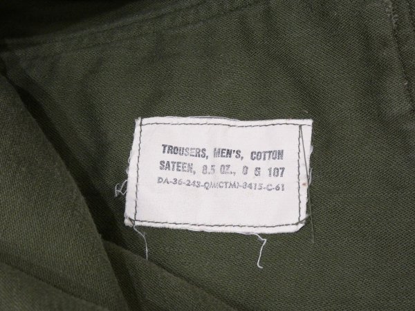 画像6: 60s '61 US ARMY OG-107 COTTON SATEEN UTILITY TROUSERS BAKER PANTS 1st LATE TYPE (6)