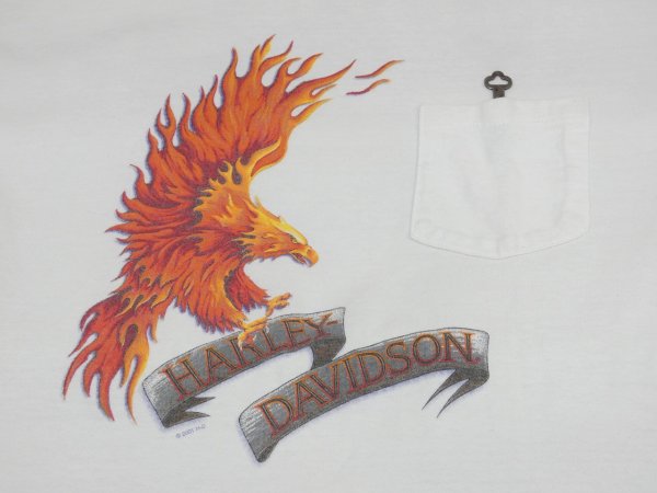 画像7: 00s HARLEY DAVIDSON OFFICIAL FLAME EAGLE DEALER SHOP BOTH SIDE PRINT T-SHIRT (7)