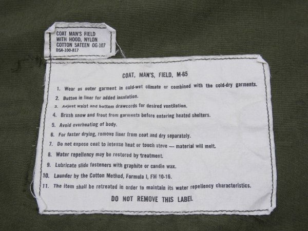 画像11: 60s '65 US ARMY M-65 COTTON SATEEN OG-107 FIELD JACKET 1ST TYPE ALUMINUM ZIPPER M-R (11)
