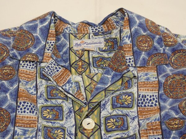 画像4: 50s 60s Duke Kahanamoku ALL OVER STRIPE （BORDER) PATTERN COTTON HAWAIIAN SHIRT (4)