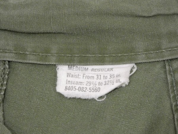 画像6: 60s US ARMY NON RIP JUNGLE FATIGUE TROUSERS PANTS 3rd DPSC MADE ZIPPER FLY (6)